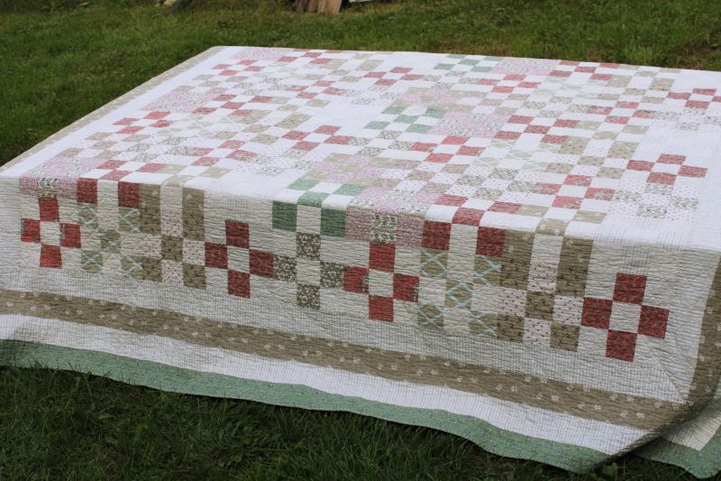 photo of Arch quilts vintage cotton patchwork quilt, mint green, sage tan, coral & pink prints  #1