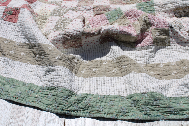 photo of Arch quilts vintage cotton patchwork quilt, mint green, sage tan, coral & pink prints #2