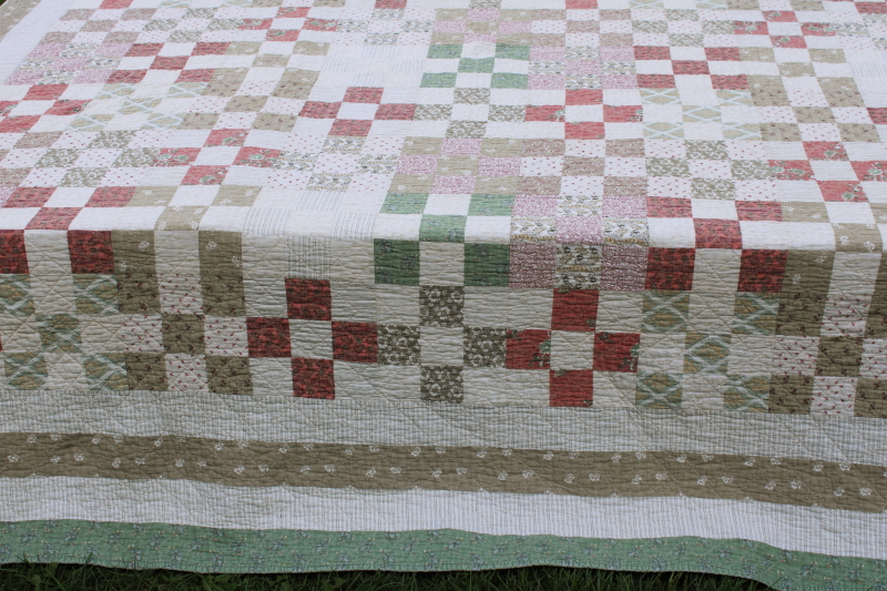 photo of Arch quilts vintage cotton patchwork quilt, mint green, sage tan, coral & pink prints #7