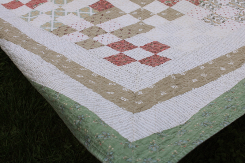 photo of Arch quilts vintage cotton patchwork quilt, mint green, sage tan, coral & pink prints #8