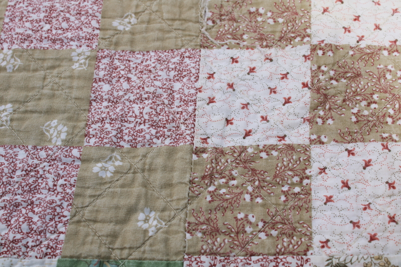photo of Arch quilts vintage cotton patchwork quilt, mint green, sage tan, coral & pink prints #10