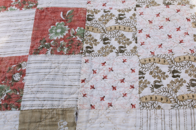 photo of Arch quilts vintage cotton patchwork quilt, mint green, sage tan, coral & pink prints #11
