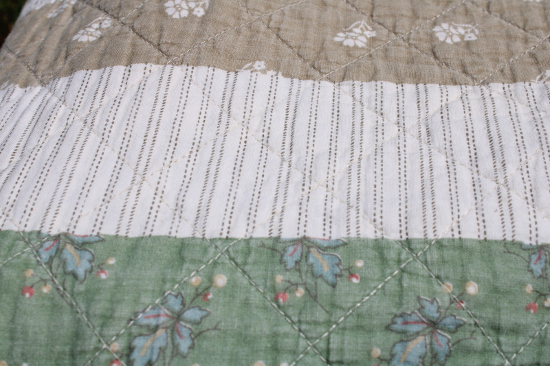 photo of Arch quilts vintage cotton patchwork quilt, mint green, sage tan, coral & pink prints #14