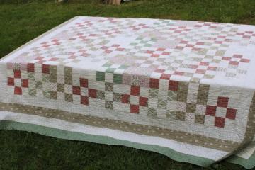 Arch quilts vintage cotton patchwork quilt, mint green, sage tan, coral & pink prints 