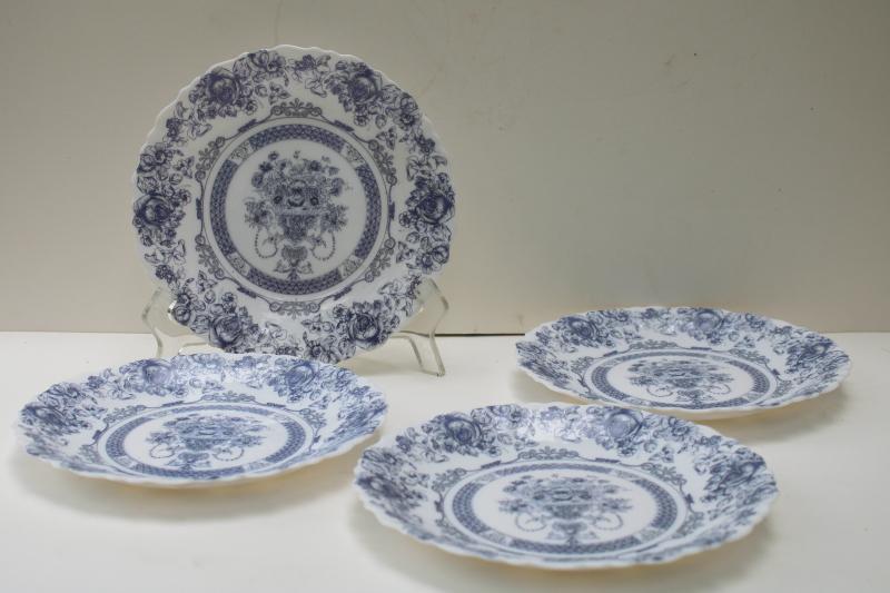 photo of Arcopal Honorine pattern salad plates, French blue & white toile Arcoroc glassware #1