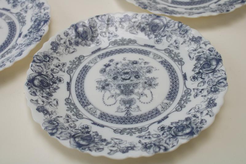 photo of Arcopal Honorine pattern salad plates, French blue & white toile Arcoroc glassware #2