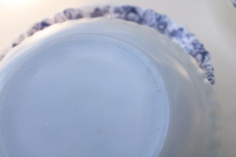 photo of Arcopal Honorine pattern soup plates, French blue & white toile Arcoroc glassware #3