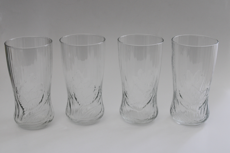 photo of Arcoroc Canterbury vintage French glass tumblers crystal clear embossed floral #1