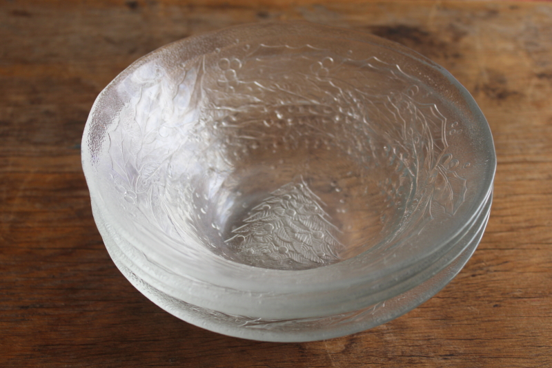 photo of Arcoroc Christmas tree holly border vintage crystal clear glass bowls set of 4  #6