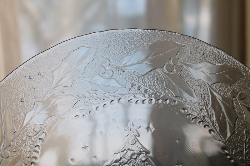 photo of Arcoroc Christmas tree holly border vintage crystal clear glass dinner plates set of 4  #3