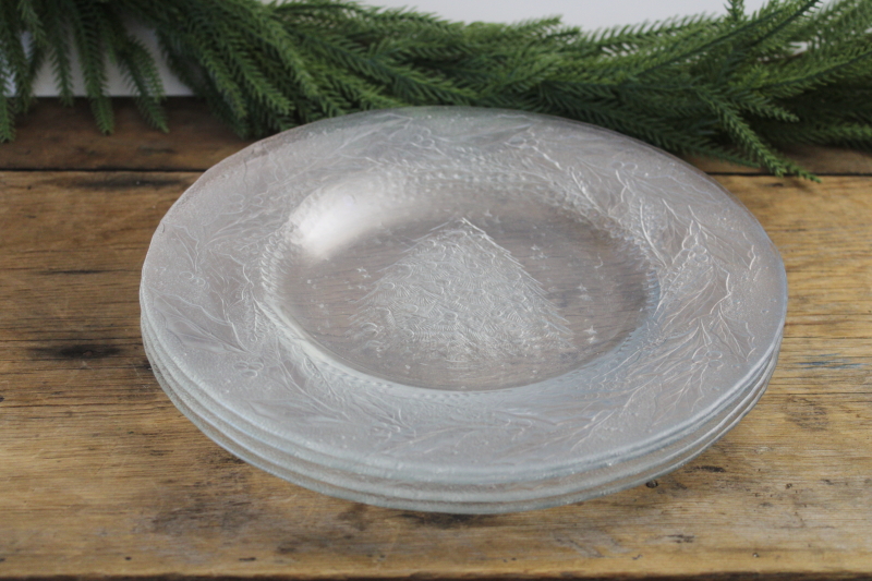 photo of Arcoroc Christmas tree holly border vintage crystal clear glass dinner plates set of 4  #6