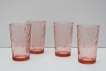 catalog photo of Arcoroc France rosaline pink swirl pattern glass drinking glasses, set of 4 tumblers