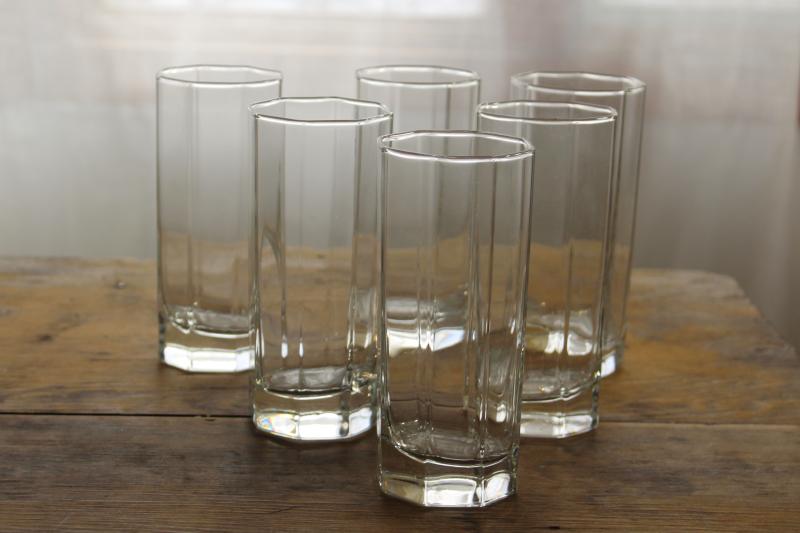 photo of Arcoroc Octime crystal clear glass made in France tall highball drinking glasses octagonal shape #1