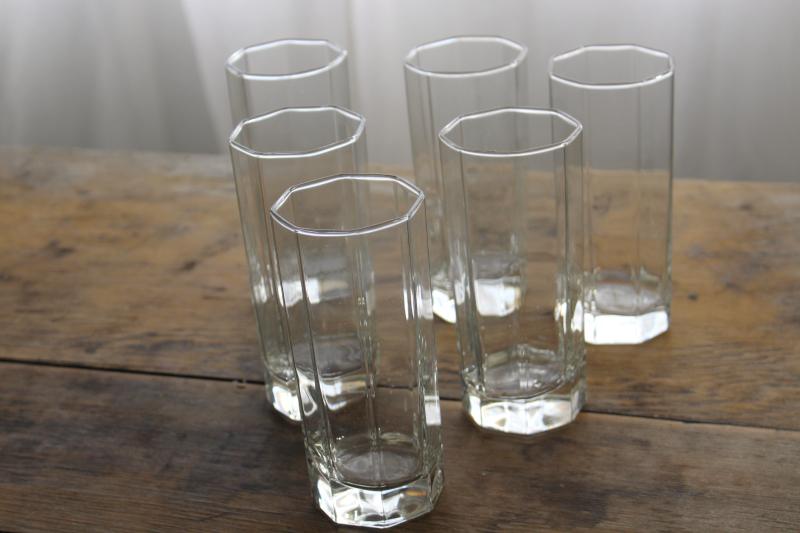 photo of Arcoroc Octime crystal clear glass made in France tall highball drinking glasses octagonal shape #2