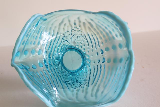 photo of Argonaut shell w/ seaweed & shells, vintage ocean blue opalescent glass bowl #3