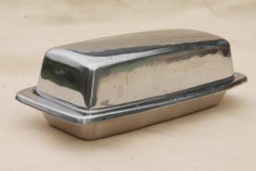 catalog photo of Armetale type vintage butter dish, plate w/ cover in polished aluminum or pewter