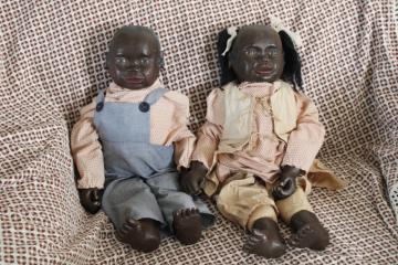 catalog photo of Arnett's Country Store signed numbered dolls Joshua and Jessie, vintage Black Americana boy & girl 