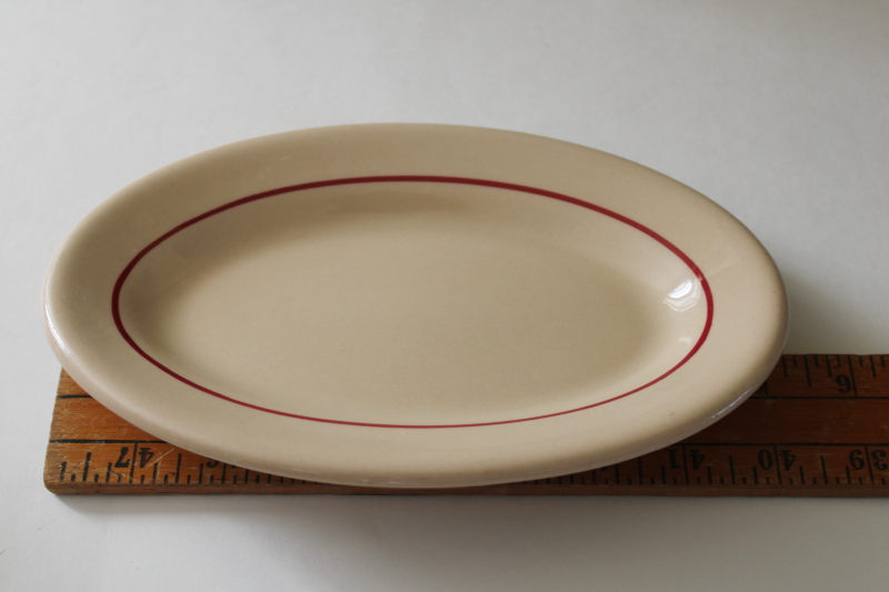 photo of Arrowhead pattern vintage Shenango China oval plate, plain red band on Inca Ware tan ironstone  #3