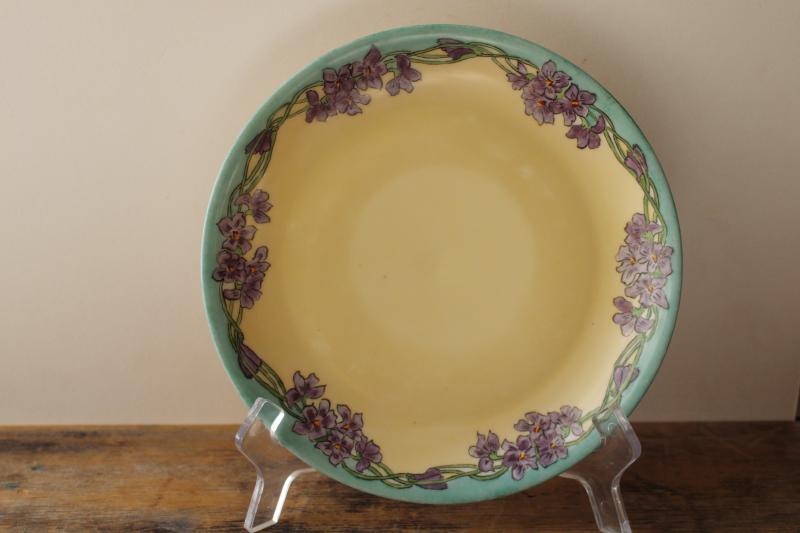 photo of Art Nouveau floral border hand painted china plate wall hanging, early 1900s vintage #1