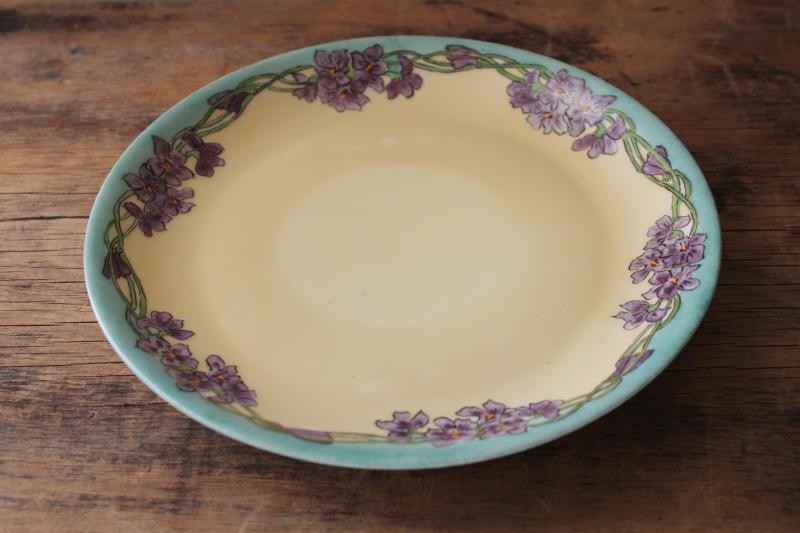 photo of Art Nouveau floral border hand painted china plate wall hanging, early 1900s vintage #4