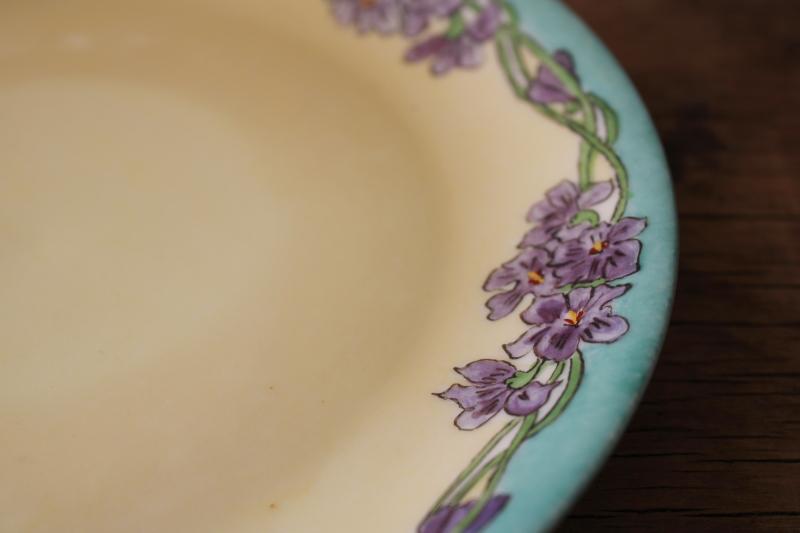 photo of Art Nouveau floral border hand painted china plate wall hanging, early 1900s vintage #5