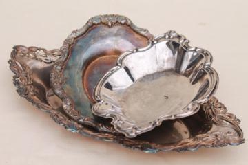 catalog photo of Art Nouveau style repousse silver, antique & vintage silver plate trays & serving dishes