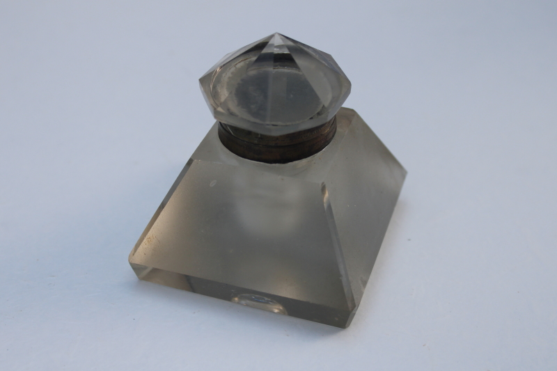 photo of Art deco glass pyramid inkwell, 1920s 30s vintage Egyptian revival #1