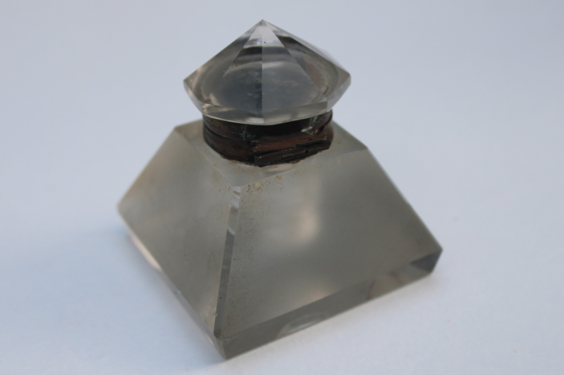 photo of Art deco glass pyramid inkwell, 1920s 30s vintage Egyptian revival #2