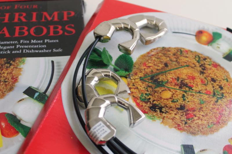 photo of Arthur Court style vintage shrimp rings, round kabobs w/ figural prawn handles #2