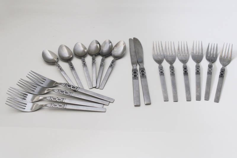 photo of Artistic pattern vintage Northland stainless flatware, 70s Scandi mod style #1