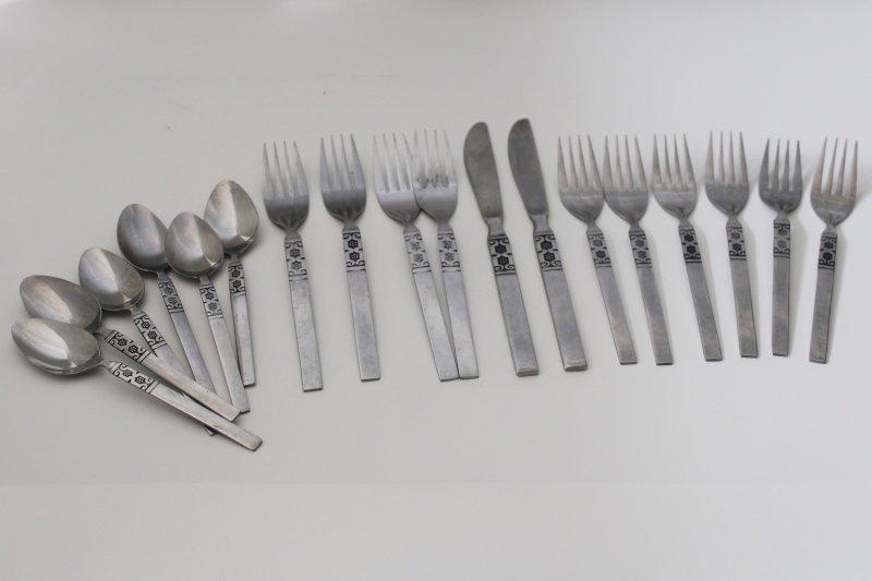 photo of Artistic pattern vintage Northland stainless flatware, 70s Scandi mod style #3