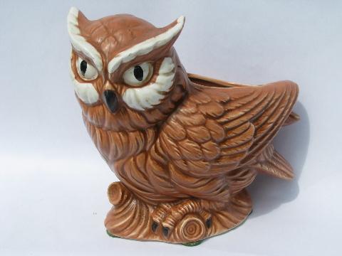 photo of Artmark china label, retro vintage owl planter, figural flower pot #1