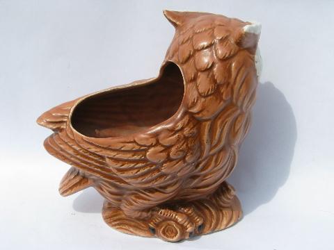 photo of Artmark china label, retro vintage owl planter, figural flower pot #2