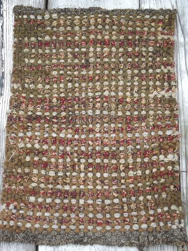 photo of Arts & Crafts era hand woven wool rag rug table mat, vintage 20s - 30s #1