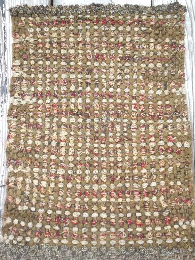 photo of Arts & Crafts era hand woven wool rag rug table mat, vintage 20s - 30s #4