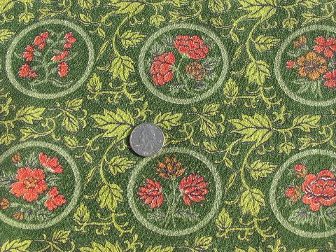 photo of Arts & Crafts stylized floral on green, vintage cotton barkcloth fabric #1