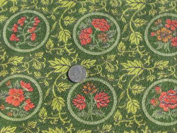 catalog photo of Arts & Crafts stylized floral on green, vintage cotton barkcloth fabric