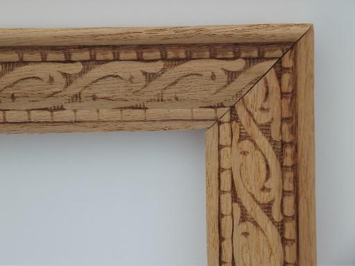 photo of Arts & Crafts vintage carved oak picture frame, natural unfinished wood #2