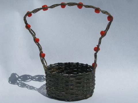 photo of Arts & Crafts vintage handcrafted wirework baskets w/ Indian beads #2