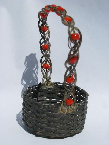 photo of Arts & Crafts vintage handcrafted wirework baskets w/ Indian beads #3