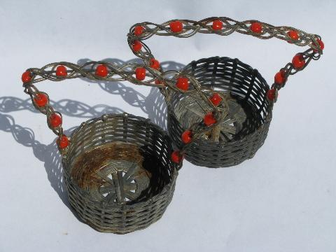 photo of Arts & Crafts vintage handcrafted wirework baskets w/ Indian beads #4