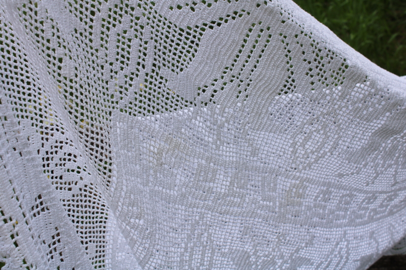 photo of Arts & Crafts style floral vintage handmade white cotton crochet lace tablecloth or curtain 86 x 50  #4