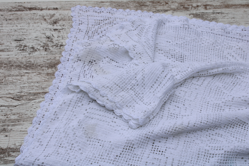 photo of Arts & Crafts style floral vintage handmade white cotton crochet lace tablecloth or curtain 86 x 50  #5
