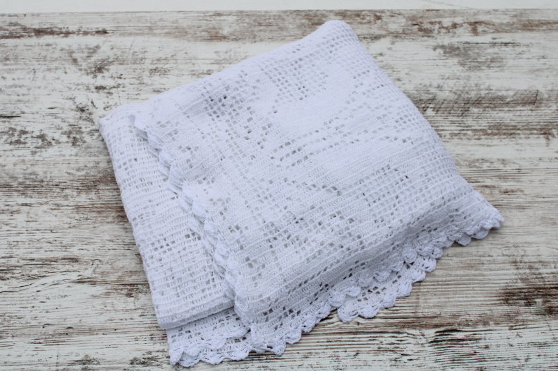 photo of Arts & Crafts style floral vintage handmade white cotton crochet lace tablecloth or curtain 86 x 50  #6