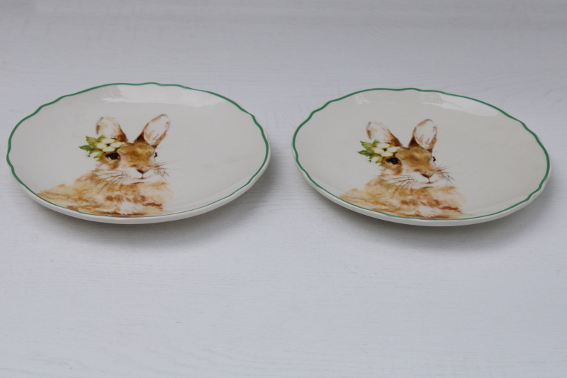 photo of Ashland Easter bunnies pattern dishes, 8 ceramic salad plates w/ pastel borders, bunny rabbits #3