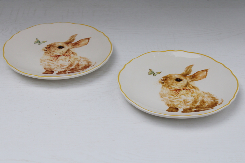 photo of Ashland Easter bunnies pattern dishes, 8 ceramic salad plates w/ pastel borders, bunny rabbits #5