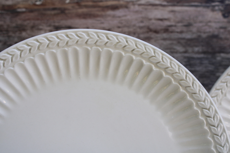 photo of Athena creamy white ironstone dinner plates w/ embossed laurel band border, American Atelier China  #2