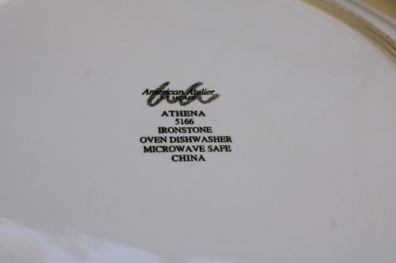 photo of Athena creamy white ironstone dinner plates w/ embossed laurel band border, American Atelier China  #4