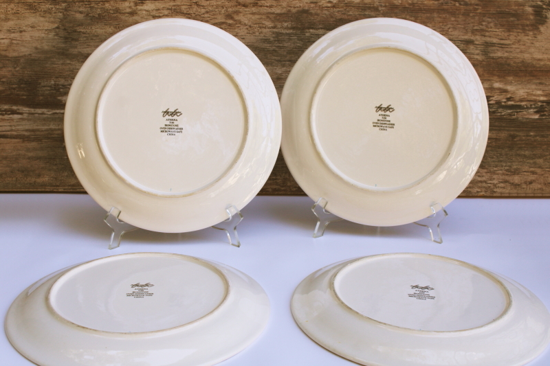 photo of Athena creamy white ironstone dinner plates w/ embossed laurel band border, American Atelier China  #7