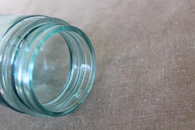 photo of Atlas Strong Shoulder Mason jar, pint size antique aqua blue glass canning jar #3